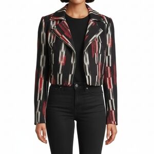 BCBG MaxAzria Nathan Cropped Moto Jacket XS‎ Abstract Print Bold Statement